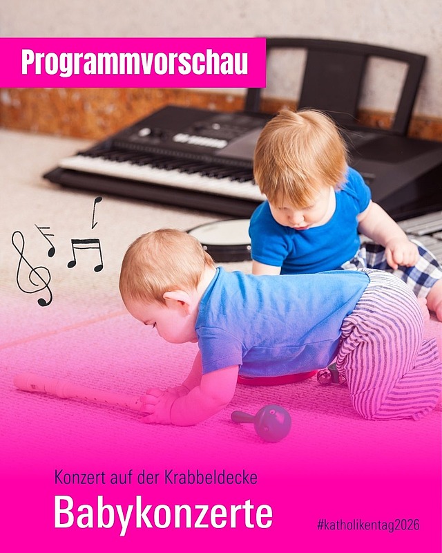 Gott ist überall … auch in der Musik 🎶 
Ein ganz besonderes Musikerlebnis für die Kleinsten: 
Beim Konzert auf der Krabbeldecke entdecken Kinder von 0 bis 3 Jahren gemeinsam mit ihren Eltern die Welt der Klänge, Rhythmen und Melodien. 

Bitte beachte! Eine Voranmeldung ist erforderlich. 
Weitere Infos dazu findest du hier: katholikentag.de/programmsuche#session/1042015101/V.LEW-126 

📅 Do, 14. Mai von 12-13 Uhr 
Wo? Matthias-Ehrenfried-Haus 

#katholikentag #würzburg #katholikentag2026 #babykonzerte