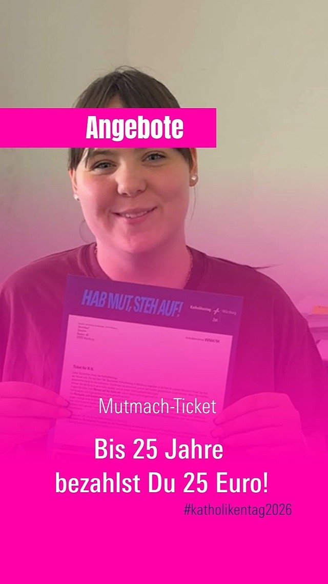 Mutmach-Ticket!🎟️ 
Du bist zwischen 12 und 25 Jahre alt? Dann ist das Mutmach-Ticket genau für DICH! 💪💛Mit dieser Dauerkarte kannst du flexibel unterwegs sein, denn auch ein Fahrausweis für alle Tage ist inklusive! 
Und wir haben ein super vielseitiges Jugendprogramm, schau doch mal bei unseren vorherigen Beiträgen nach. 

📌 Wichtig: 
Bitte bring einen Nachweis über dein Geburtsdatum mit (z. B. Schülerausweis oder Personalausweis). 

Mehr Infos zum Ticket und zum Kauf unter: katholikentag.de/karten 

#MutmachTicket #Jugend #katholikentag #würzburg #katholikentag2026