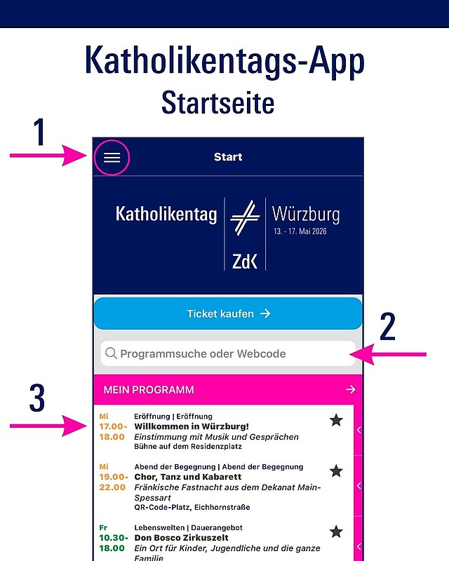 📱 Unsere Katholikentags-App ist seit letzter Woche offiziell in den Stores verfügbar! Von spannenden Veranstaltungen bis hin zu praktischen Infos - alles in einer App für dich!

Damit ihr euch besser in der App zurecht findet, ist hier eine kurze Anleitung!✨
 
Mehr zur App findet ihr außerdem unter katholikentag.de/app

#katholikentag #würzburg #app #katholikentag2026