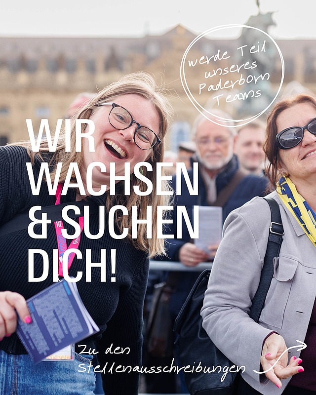 Werde Teil unseres Teams für den 105. Deutschen Katholikentag 2028! 🚀
Für den Katholikentag vom 24.–28. Mai 2028 in Paderborn bauen wir unsere Geschäftsstelle auf. Hier suchen wir neue Kolleg:innen, die gemeinsam mit uns eines der größten katholischen Glaubens- und Gesellschaftsereignisse in Deutschland gestalten möchten.

Dich erwartet:
✨ Eine verantwortungsvolle und abwechslungsreiche Tätigkeit mit viel Gestaltungsspielraum
🤝 Ein junges, motiviertes, interdisziplinäres Team mit bis zu 50 Mitarbeitenden
🏡 Die Möglichkeit, teilweise mobil zu arbeiten
💰 Vergütung angelehnt an den TV-L

Die Beschäftigung erfolgt in der Regel befristet bis zum 30. Juni 2028 bei einer Wochenarbeitszeit von 40 Stunden.

Du möchtest den Katholikentag aktiv mitgestalten? Dann bewirb dich jetzt!
👉 Mehr Infos und alle offenen Stellen unter: katholikentag.de/jobs
Schau öfters mal rein, nach und nach werden weitere Stellen online erscheinen.

#Katholikentag2028 #Paderborn #Jobs #katholikentags