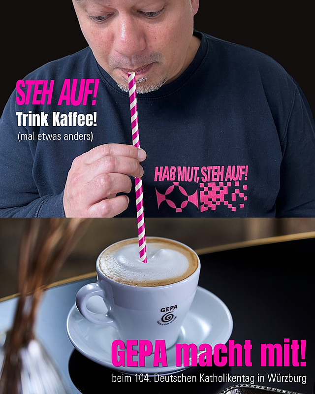 Auf die Plätze, fertig, fair! 🤝 Die GEPA ist beim 104. Deutschen Katholikentag wieder als Partnerin in Würzburg dabei! 

🗨️ Besuche den GEPA-Stand auf der Kirchenmeile auf dem Parkplatz Friedensbrücke, Stand fb-f-07, um spielerisch mehr über den Fairen Handel zu erfahren z.B. bei einer Runde Glücksrad. Dort kannst du auch die neuen Nussriegel „nut with me!” probieren. 

☕ Genieße Kaffeespezialitäten vom Barista an der GEPA-Kaffee-Ape für eine Pause vom Katholikentagstrubel. Fairen Bio-Tee gibt es dort natürlich auch. 

💪 GEPA-Kaffee und -Tee kommt in der gesamten Verpflegung des Katholikentags-Teams sowie in der Gastronomie zum Einsatz. Auch Gäste in der Lounge auf dem Katholikentag genießen die GEPA-Fairness in der Tasse. Die Helfenden unterstützt die GEPA mit fairen Snacks, Kaffee und Tee. 

Warum GEPA? 💚 
Die GEPA zeigt mit ihren Partnern weltweit, dass Fairer Handel funktioniert. Faire Preise, langfristige Beziehungen und viel Herzblut kennzeichnen die Fair-Trade-Pionierin. Und das Beste: Jede:r kann mitmachen und sich immer wieder für Fairness entscheiden. 

📅 14.–16. Mai 2026 | 11:30–19:00 Uhr 

#GEPA #FairTrade #Katholikentag2026 #Nachhaltigkeit #würzburg