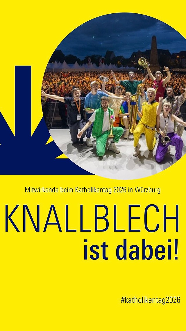 🎺 Fette Beats. Wilde Performance. Party pur. 🎺 
Das ist das Motto von Knallblech – und genau deshalb freuen wir uns riesig, dass sie beim Katholikentag in Würzburg wieder am Start sind!  
Dank der Kooperation mit Misereor, wird die Bühne zum Beben gebracht…garantiert!
 
Was 2016 als Schulband begann, ist heute eine Brassband, die in ganz Deutschland und sogar darüber hinaus alles abreißt. Bekannte Partyhymnen, Blasinstrumente, eigens produzierte DJ-Beats und eine Energie, die einfach ansteckt. 🎶 
Wer da nicht abgeht und hingeht… tja: Pech gehabt. 😄🔥 
 
Mehr zum Programm ab dem 03. März unter katholikentag.de/programm 
 
#Knallblech #Katholikentag #Würzburg #Misereor #katholikentag2026
