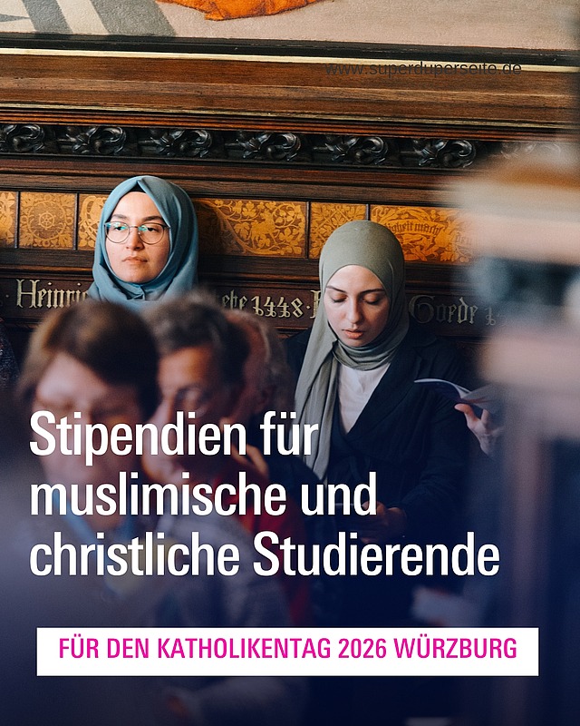 Interreligiöses Stipendium zum Katholikentag - Klingt spannend, oder? ✨ 
22 muslimische und christliche Studierende/Promovierende erhalten ein kostenloses Stipendium inkl. Ticket, Unterkunft, Verpflegung, Reisekosten und einem eigenen interreligiösen Begleitprogramm!

🔍 Inbegriffen: Workshops, Diskussionen, Netzwerktreffen & universitäres Rahmenseminar
🌍 Fokus: interreligiöser Dialog heute
✨Für wen: Du studierst etwas mit Theologie, Religionswissenschaft, Islamwissenschaft, Sozialwissenschaft, o.ä.?
🗓️ Frist der Bewerbung: 25. März 2026 

Neugierig? Mehr Infos unter: katholikentag.de/stipendium 
 
#Katholikentag2026 #InterreligiöserDialog #Stipendium #Würzburg #Theologie