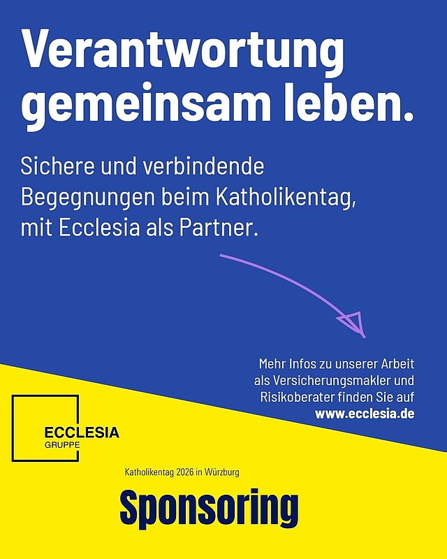 Verantwortung gemeinsam leben!
Das stärkt sichere und verbindende Begegnungen beim Katholikentag, mit Ecclesia als Partner.

Als einer der führenden Versicherungsmakler in Deutschland und Europa managen sie Risiken, schützen Werte und sichern Existenzen. Sie bieten ihren Kunden ein umfassendes Lösungs- und Leistungsportfolio, das weit über die Vermittlung von Versicherungsverträgen hinausgeht. Egal ob kirchliche Einrichtung, Start-up, Universitätsklinik, weltweit agierendes Logistikunternehmen, Maschinenbauer oder Life Science Company – bei ihnen dreht sich alles darum, Ihre Risiken bestmöglich zu managen. 

Mehr Infos zu ihrer Arbeit als Versicherungsmakler und Risikoberater finden Sie auf www.ecclesia.de 

Wir danken unserem Partner!🙌
#katholikentag #partnerschaft #sponsoring #ecclesia #katholikentag2026